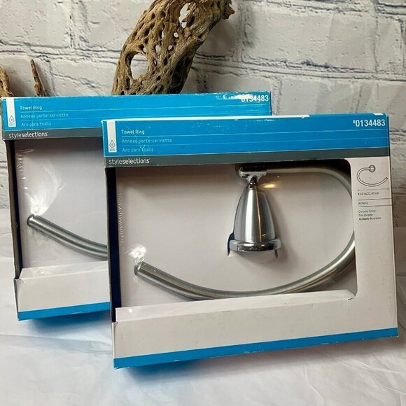2 Style Selections ATHENS Chrome Finish Towel Rings - Picture 1 of 5